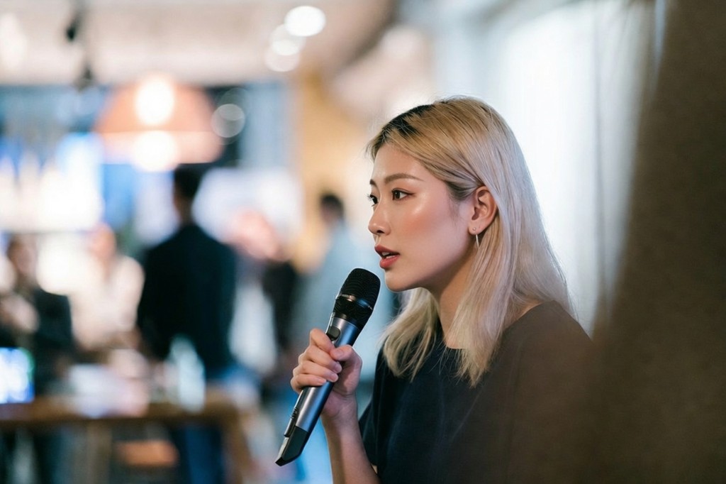 An Anthea community member speaking at an event